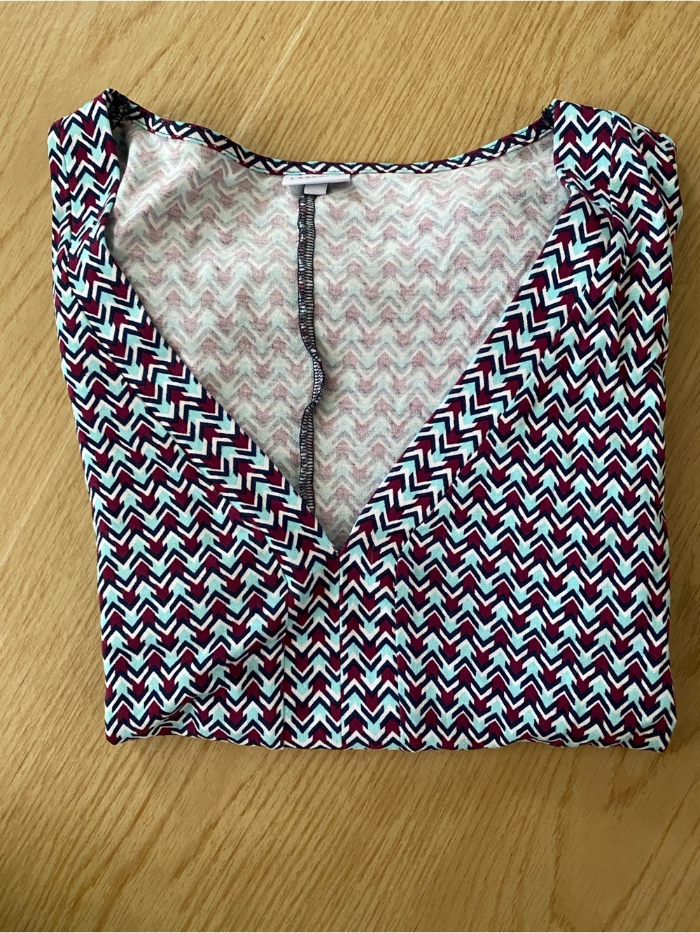 LASCANA V-Neck Chevron Print Bell Sleeve Top - Turquoise /Black - Picture 12 of 13